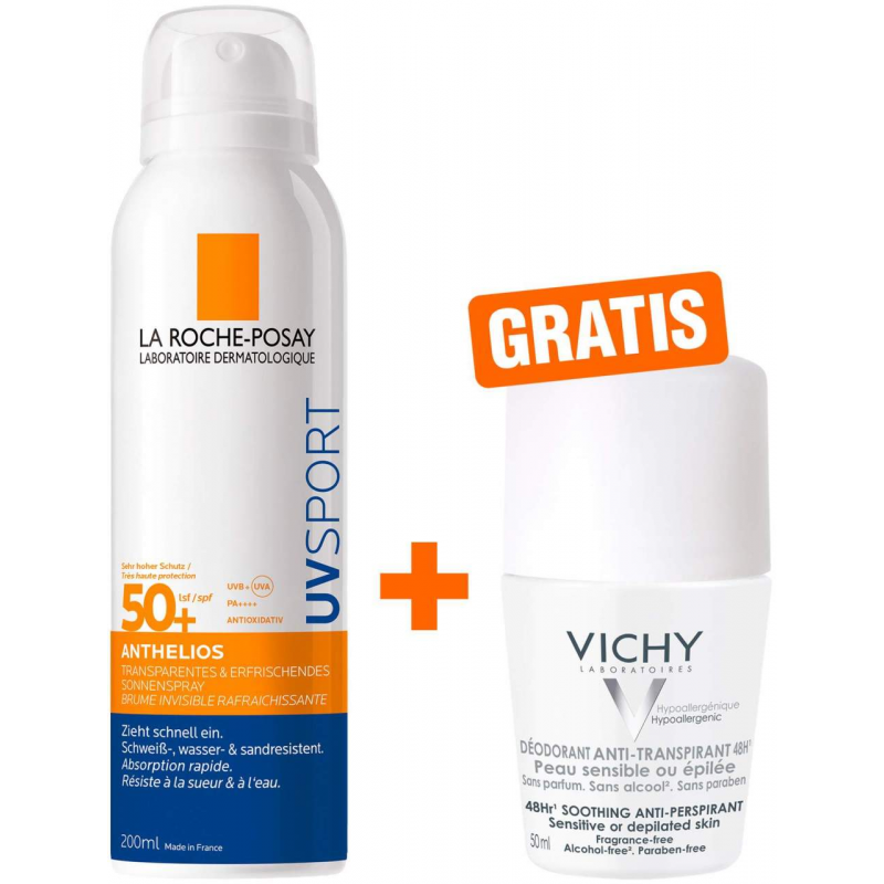 La Roche Posay Anthelios Pro Sport Mist LSF 50+ 200 ml + gratis Vichy Deo Roll-on Anti Flecken 48h 50 ml