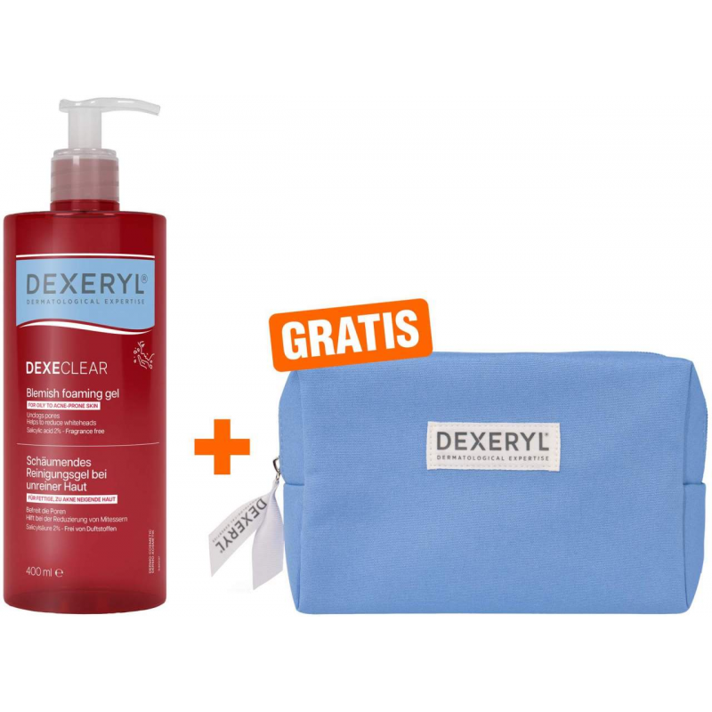 Dexeryl Dexeclear schäumendes Reinigungsgel 400 ml + gratis Kosmetiktasche 1 Stück