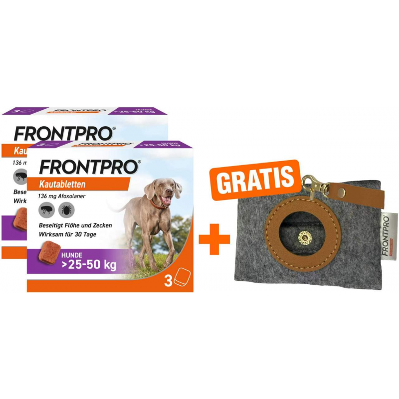 Frontpro 136 mg für Hunde 2 x 3 Kautabletten + gratis Hundebeutelspender 1 Stück