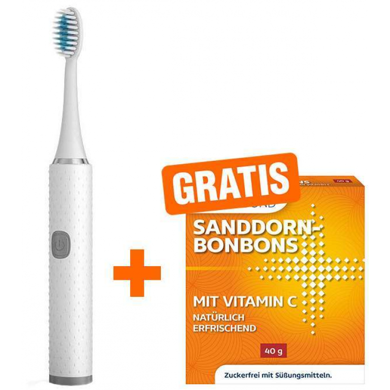 Elektrische Zahnbürste inkl. 4 Bürstenaufsätze + Salbei Bonbons zuckerfrei Medibond gratis