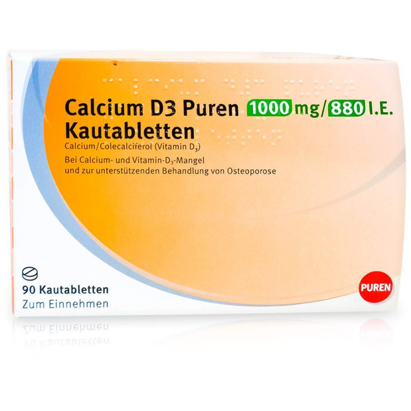 Calcium D3 Puren 1000 mg 880 I.E. 90 Kautabletten