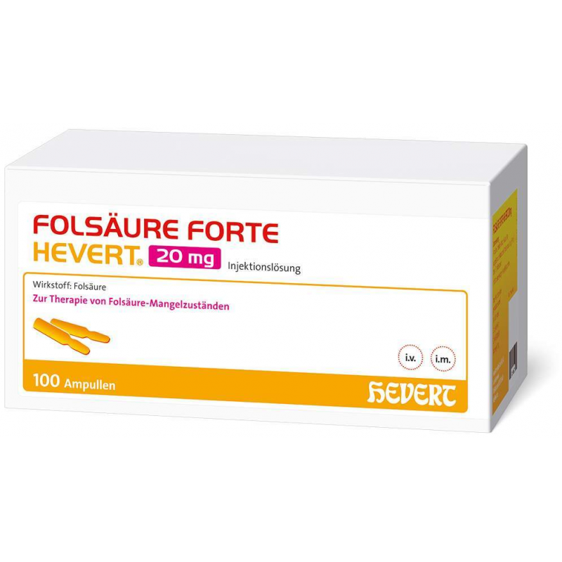 Folsäure Forte Hevert 20 mg Injektionslösung 100 Ampullen