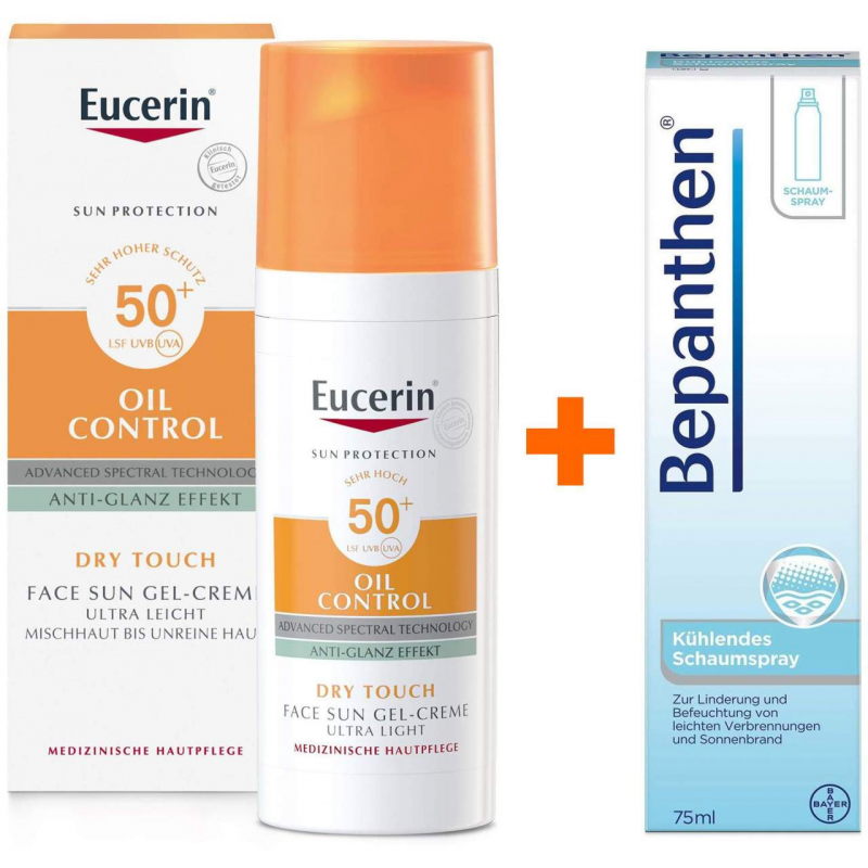 Eucerin Sun Oil Control Face LSF 50+ 50 ml Gel-Creme + Bepanthen 75 ml kühlendes Schaumspray