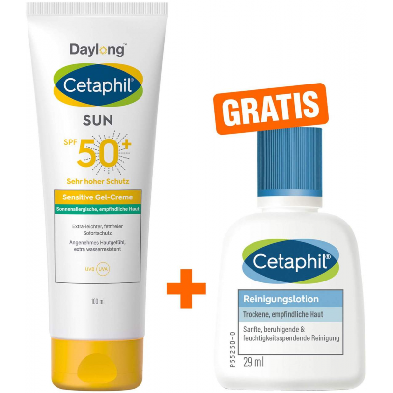 Cetaphil Sun Daylong SPF 50+ sensitives Gel 100 ml + gratis Cetaphil Reinigungslotion 29 ml
