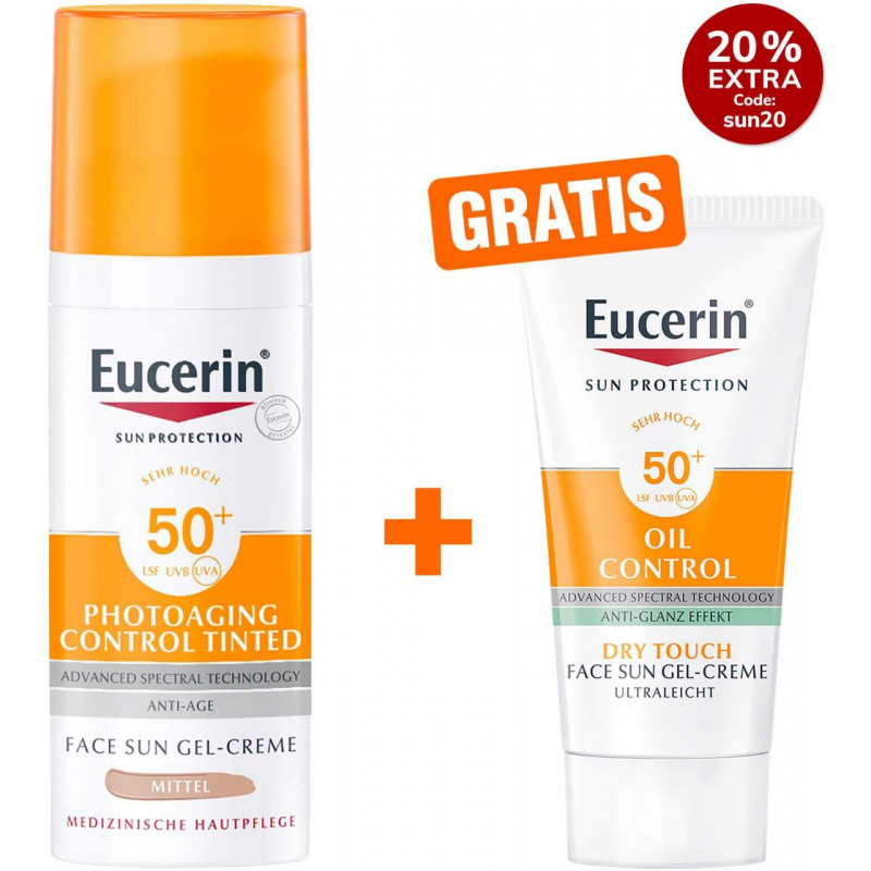 Eucerin Sun Photoaging Control Tinted Face CC Creme LSF 50+ + gratis Eucerin Sun Gel-Creme Oil Control 20 ml