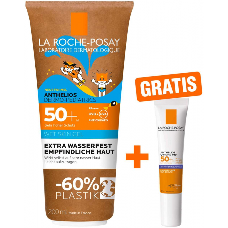 La Roche Posay Anthelios Dermo-Kids Wet Skin Gel LSF 50+ 200 ml + gratis Anthelios Anti-Pigment Fluid 15 ml
