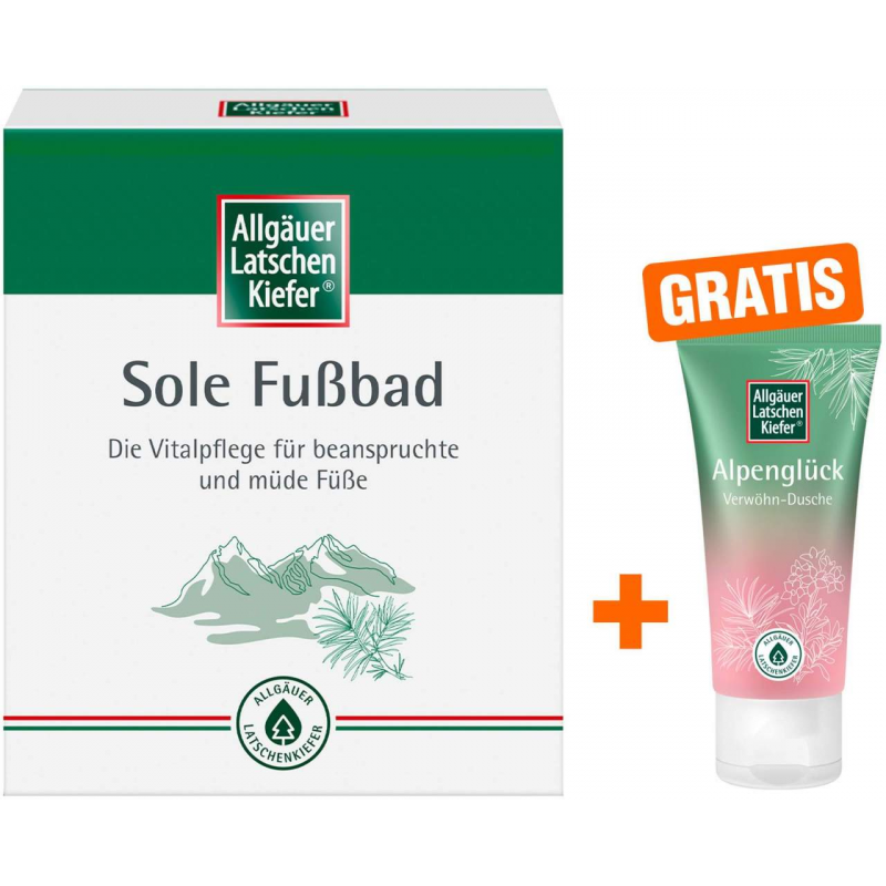 Allgäuer Latschenkiefer Sole Fuß- bad 10x10g Beutel + gratis Allgäuer Latschenkiefer Alpenglück Dusche 30 ml