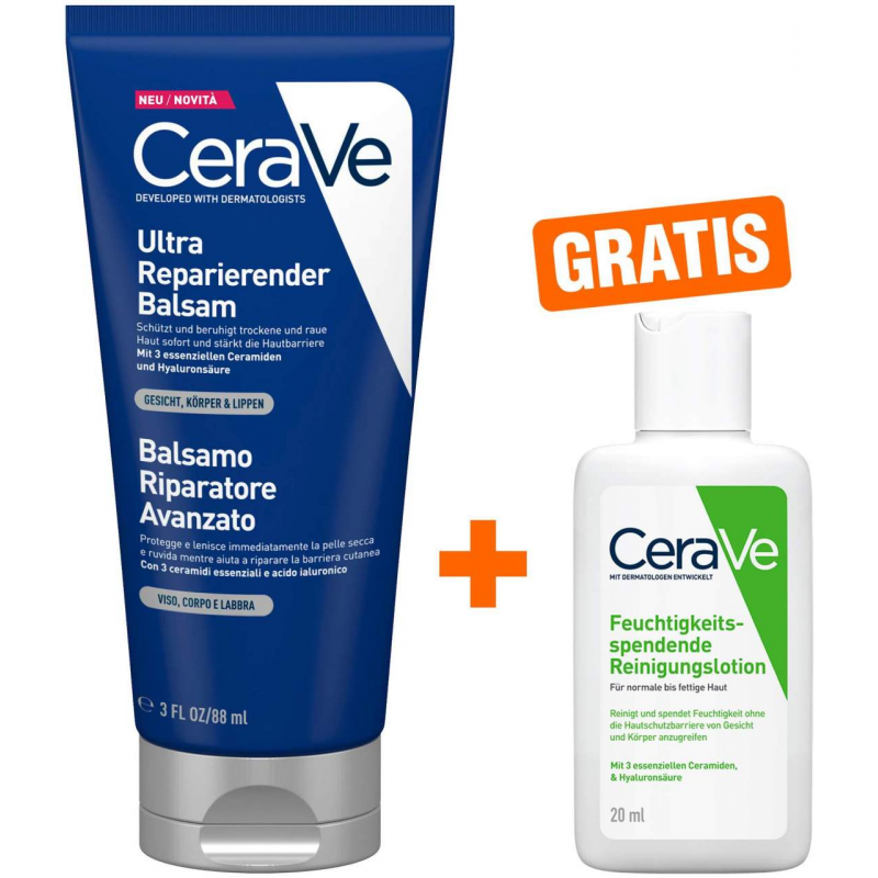 CeraVe ultra reparierender Balsam 88 ml + gratis CeraVe feuchtigkeitsspendende Reinigungslotion 20 ml