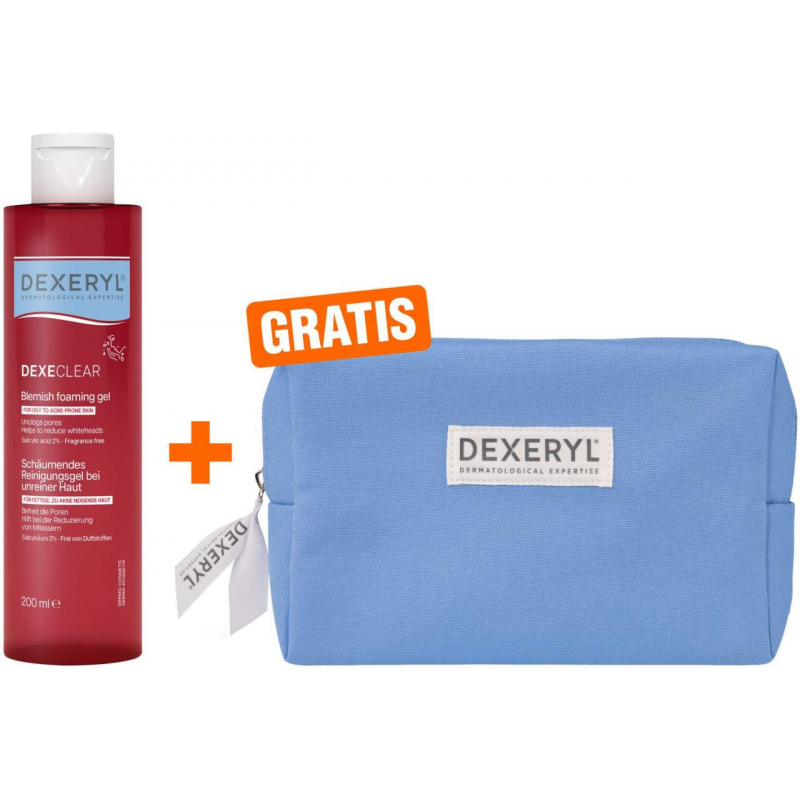 Dexeryl Dexeclear schäumendes Reinigungsgel 200 ml + gratis Kosmetiktasche 1 Stück