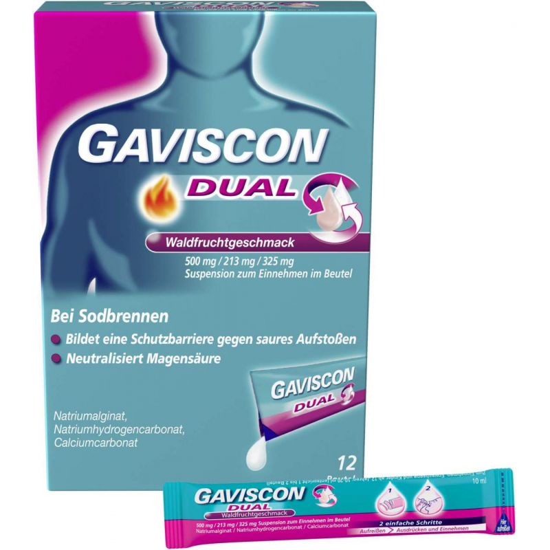 Gaviscon Dual Suspension Waldfrucht 500 mg-213 mg-325 mg 12 x 10 ml