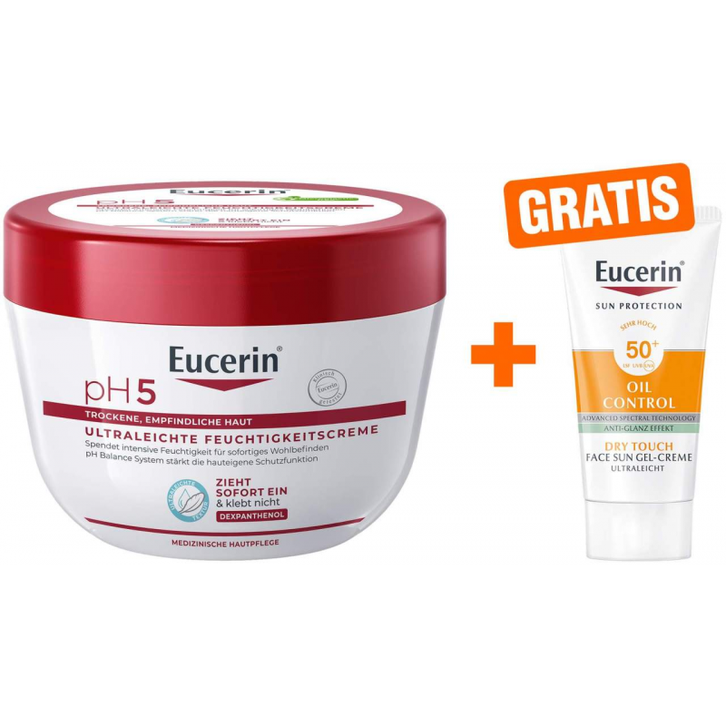 Eucerin pH5 ultraleichte Feuchtigkeitscreme 350 ml + gratis Eucerin Sun Gelcreme Oil Control 20 ml