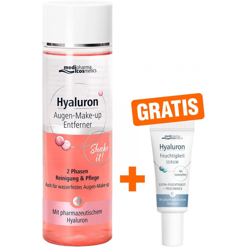 medipharma cosmetics Hyaluron Augen-Make-up Entferner 200 ml + gratis Hyaluron Feuchtigkeit Serum 5 ml