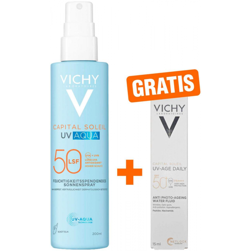 Vichy Capital Soleil UV-Aqua Spray LSF 50 200 ml + gratis Vichy Capital Soleil UV-Age Daily LSF50+ 15 ml