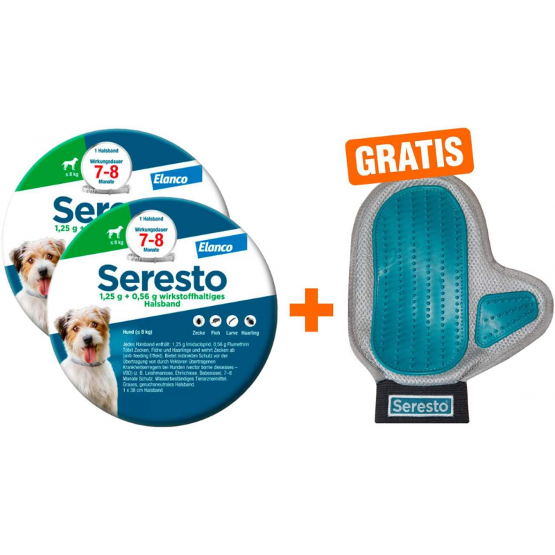 Seresto Halsband für kleine Hunde 2 x 1 Stück + gratis Pflegehandschuh 1 Stück