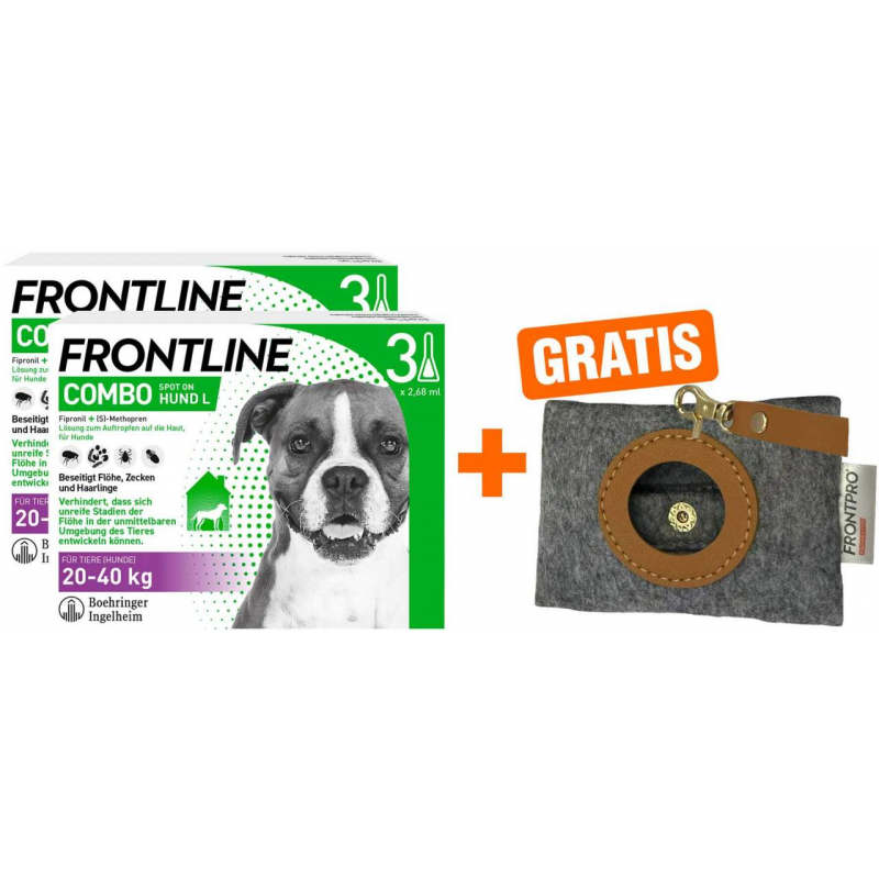 Frontline Combo Spot on Hund L 20-40 kg 2 x 3 Pipetten + gratis Frontline Hundekotbeutelspender