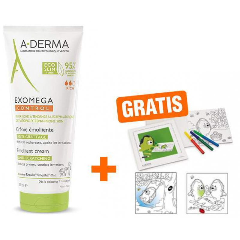 A-Derma Exomega Control Creme rückfettend 200 ml + gratis Malbuch