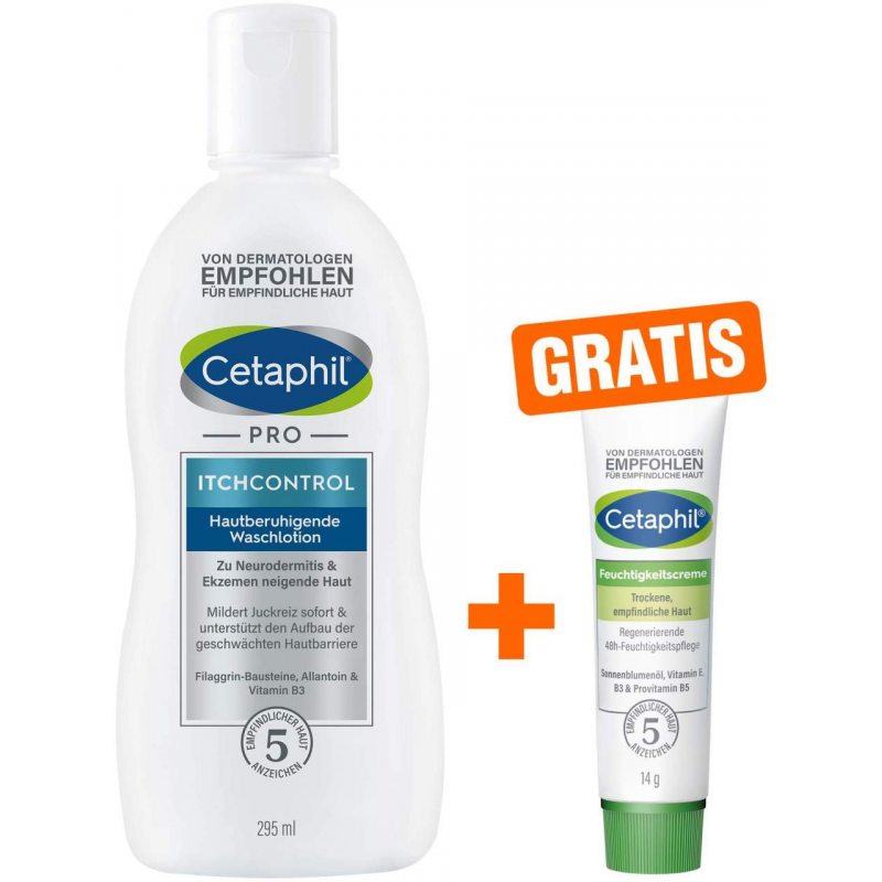 Cetaphil Pro Itch Control Waschlotion 295 ml + gratis Feuchtigkeitslotion 14 g