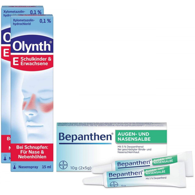 Olynth 0,1% Nasenspray für Erwachsene 2 x 15 ml + Bepanthen Augen- und Nasensalbe 10 g
