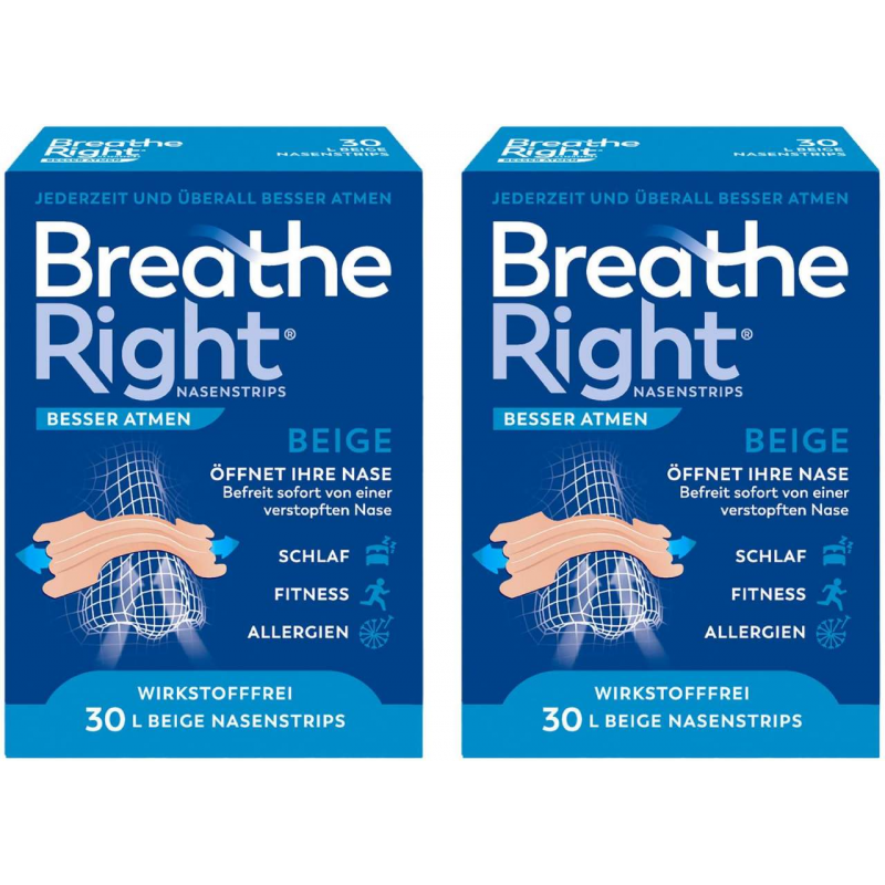Besser Atmen Breathe Right Nasenpflaster gross beige 2 x 30 Stück
