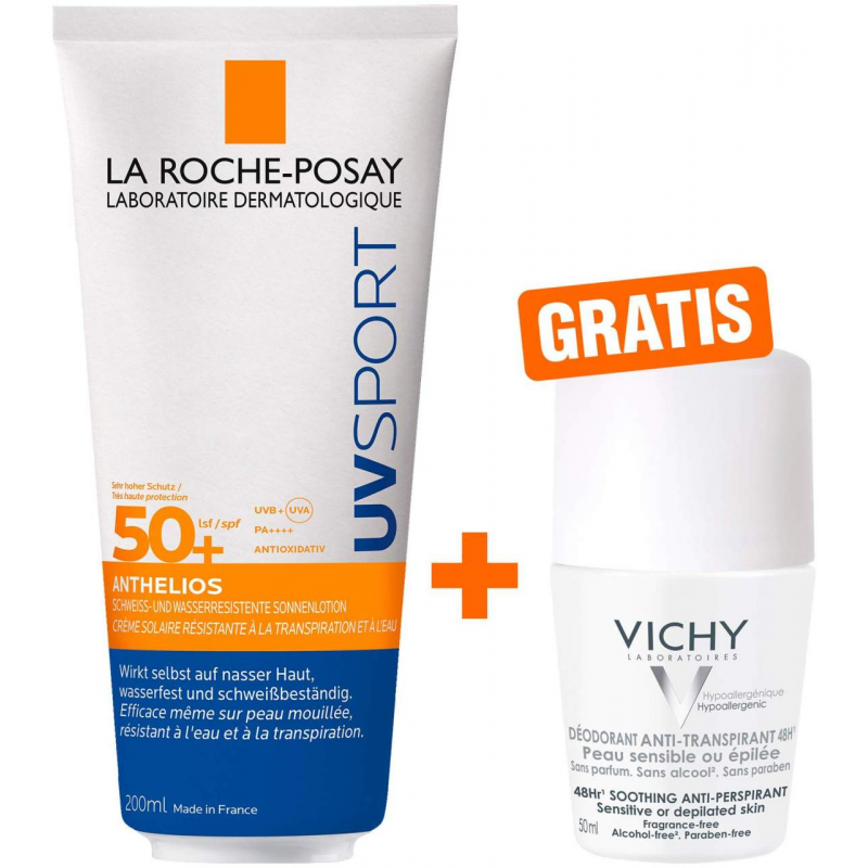 La Roche Posay Anthelios Pro Sport Wet Skin Gel LSF 50+ 200 ml + gratis Vichy Deo Roll-on Anti Flecken 48h 50 ml