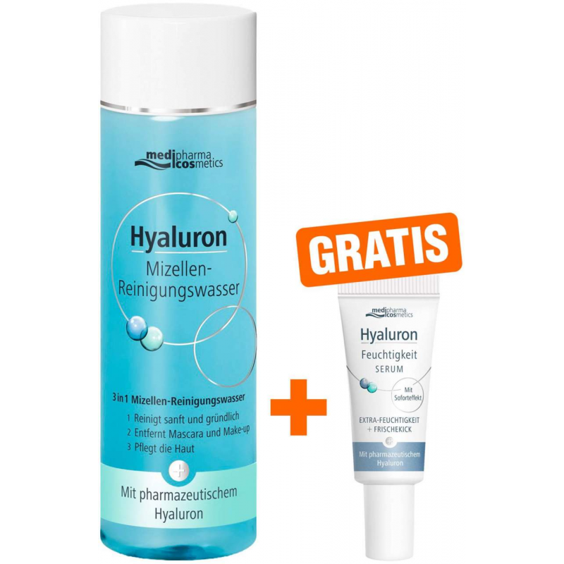 Medipharma cosmetics Hyaluron Mizellen Reinigungswasser 200 ml + gratis Hyaluron Feuchtigkeit Serum 5 ml
