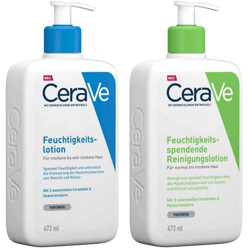 CeraVe Feuchtigkeitslotion 473 ml + Feuchtigkeitsspendende Reinigungslotion 473 ml