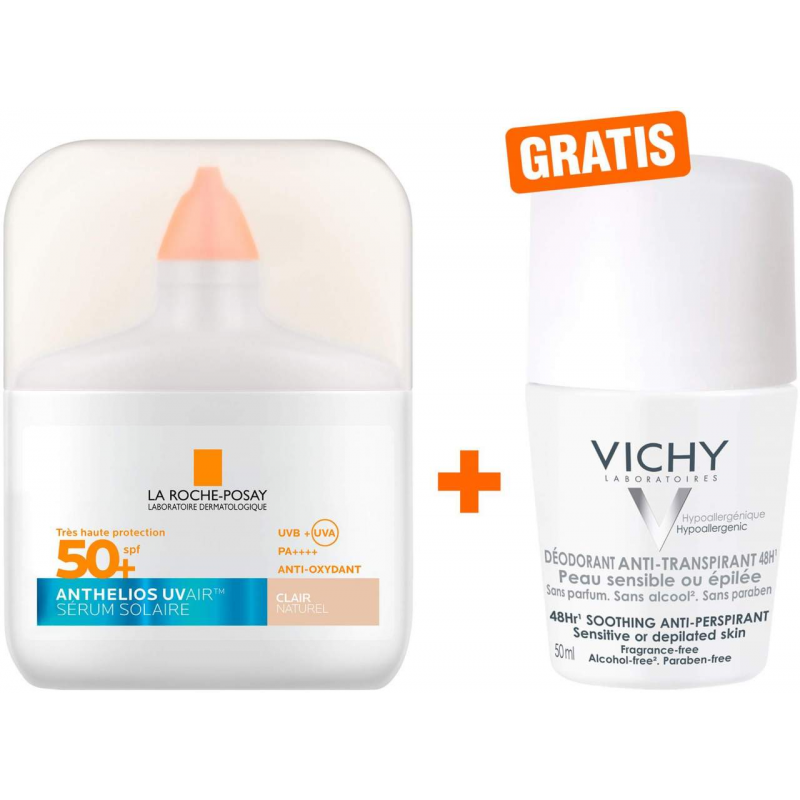 La Roche Posay Anthelios UV Air Serum LSF 50+ Getönt hell 50 ml + gratis Vichy Deo Roll-on Anti Flecken 48h 50 ml