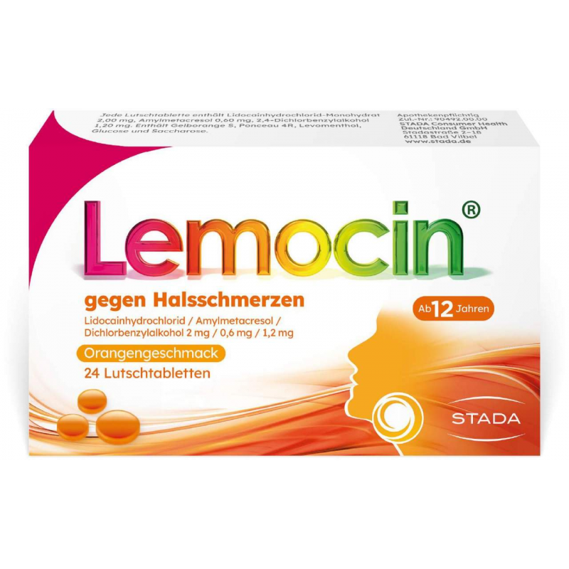 Lemocin gegen Halsschmerzen mit Orangengeschmack 24 Lutschtabletten