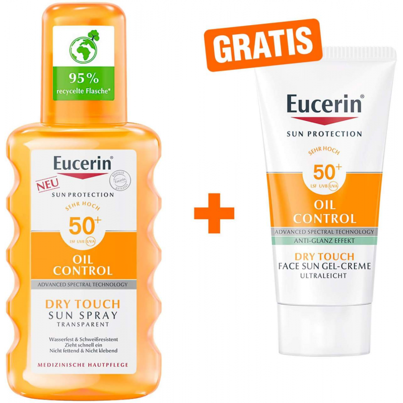Eucerin Sun Oil Control Transparent Spray LSF 50+ 200 ml + gratis Sun Gel-Creme Oil Control 20 ml