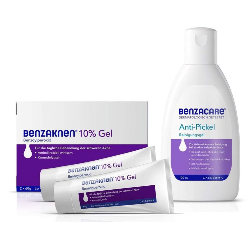 Benzaknen 10% Gel 2 x 60 g + Benzacare Anti-Pickel Reinigungsgel 120 ml
