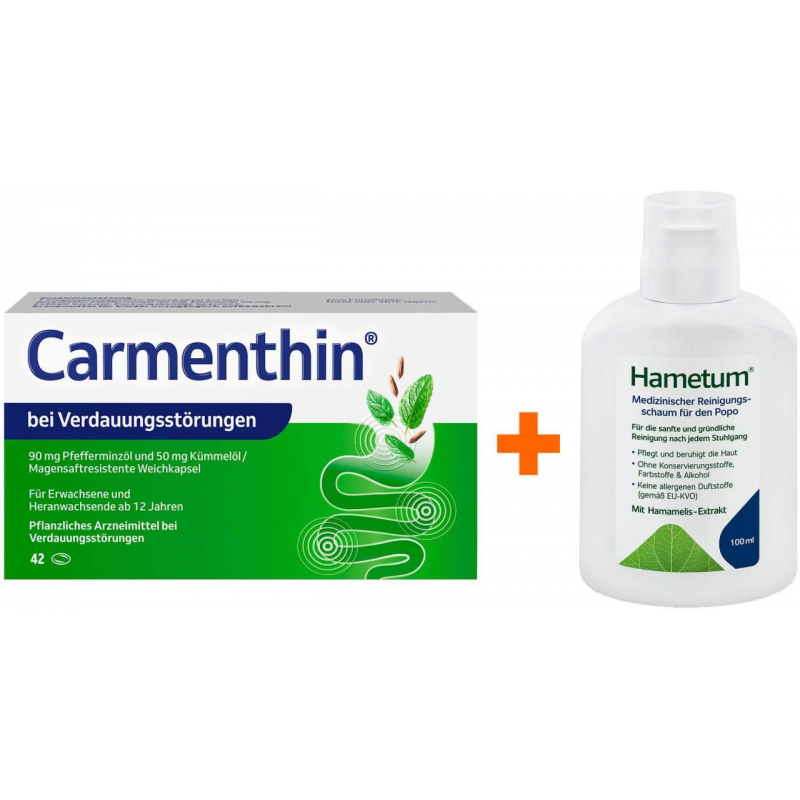 Carmenthin bei Verdauungsstörungen 42 magensaftresistente Weichkapseln + Hametum Medizinischer Reinigungsschaum 100 ml