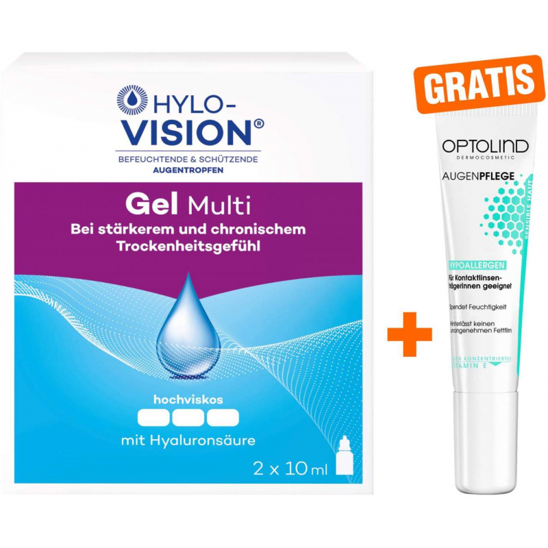 Hylo Vision Gel multi Augentropfen + gratis Optolind Empflindl. Haut Augenpflege 15 ml