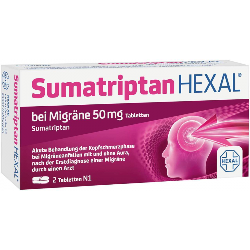 Sumatriptan Hexal bei Migräne 50 mg 2 Tabletten