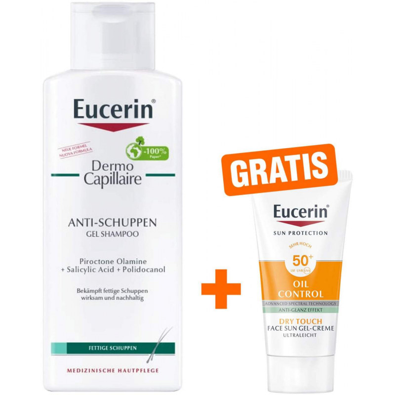 Eucerin Dermo Capillaire Anti-Schuppen Gel Shampoo 250 ml + gratis Sun Gel-Creme Oil Control 20 ml