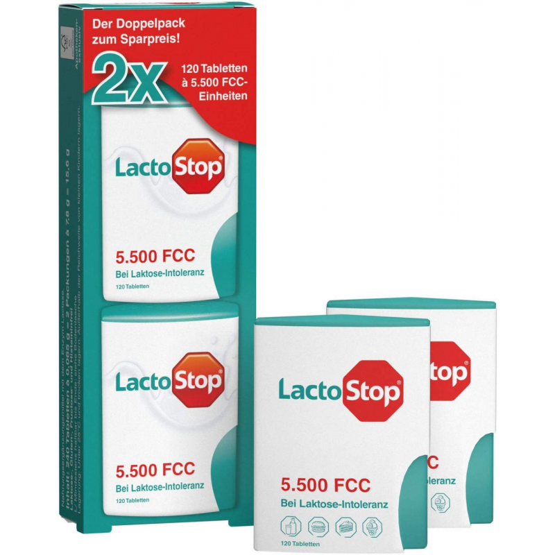 Lactostop 5.500 Fcc Tabletten Klickspender Doppelpackung 2 x 120 Tabletten