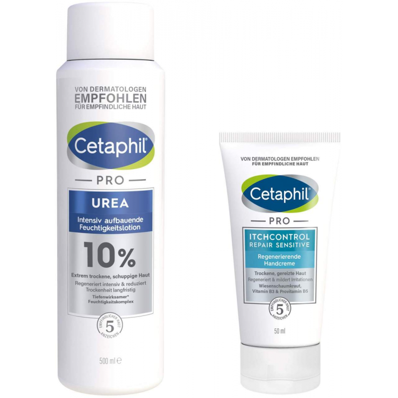 Cetaphil Pro Urea 10 % Lotion 500 ml + gratis Pro Itch Control Repair sensitive Regenerierende Handcreme 50 ml