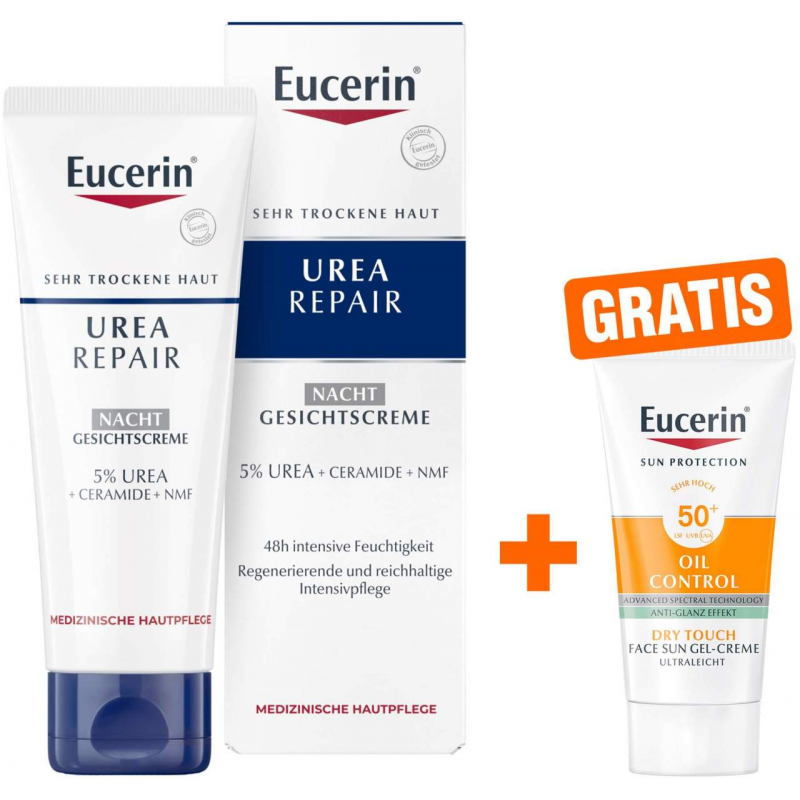 Eucerin UreaRepair Gesichtscreme Nacht 5% 50 ml + gratis Eucerin Sun Gel-Creme Oil Control 20 ml