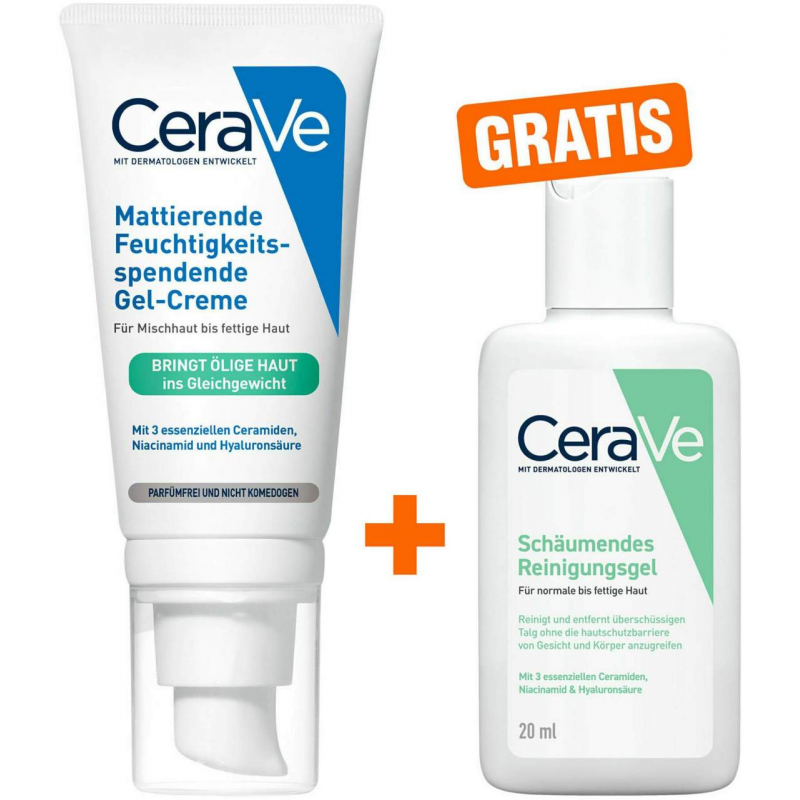 CeraVe Mattierenede Feuchtigkeitsspendende Gel Creme 52 ml + gratis CeraVe Schäumendes Reinigungsgel 20 ml