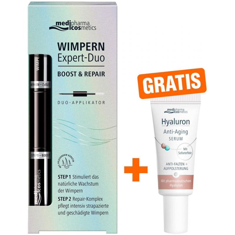 medipharma cosmetics Wimpern Expert - Duo Boost und Repair 8 ml Stift + gratis Hyaluron Anti - Aging Serum 5 ml
