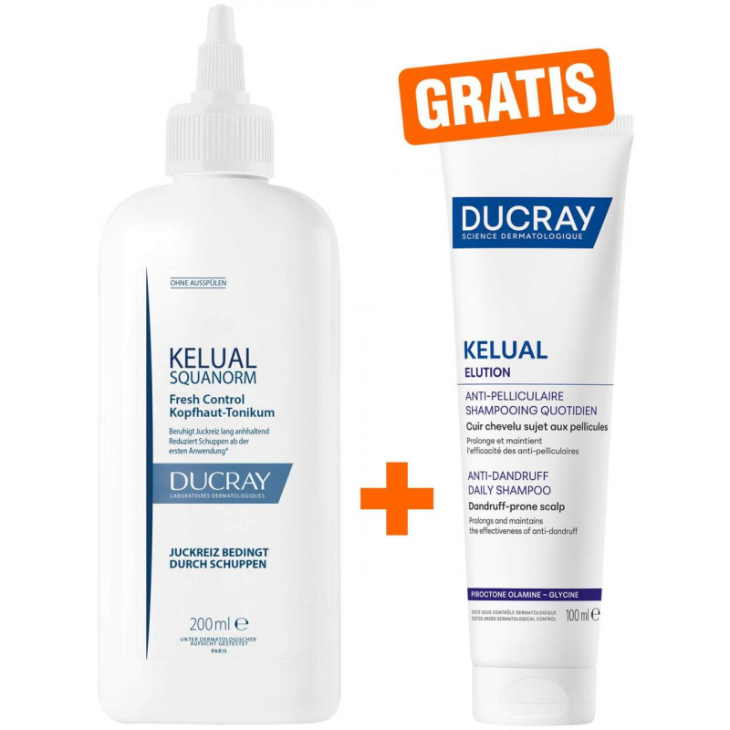 Ducray Kelual Squanorm Kopfhaut Tonikum 200 ml + gratis Elution ausgl. Shampoo 100 ml