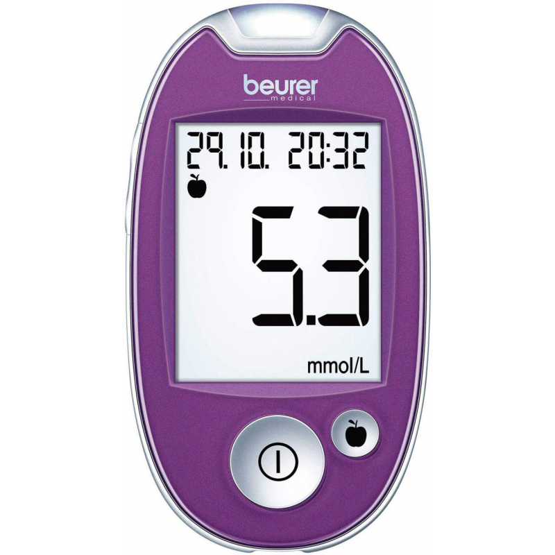 Beurer GL44 Blutzuckermessgerät mmol je l lila