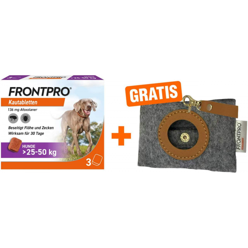 Frontpro 136 mg für Hunde 3 Kautabletten + gratis Hundebeutelspender 1 Stück
