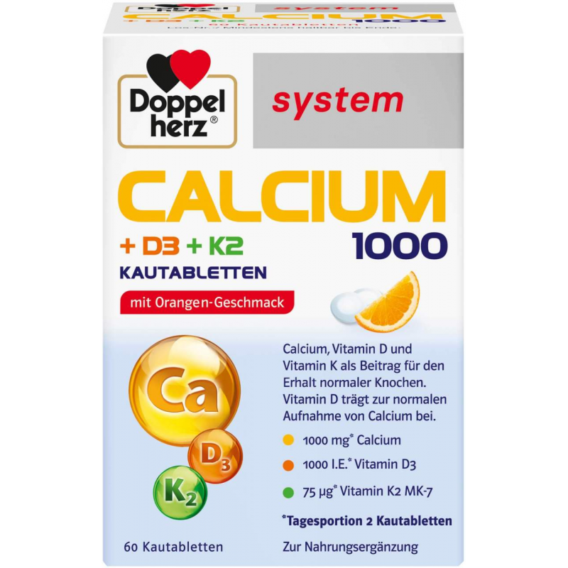 Doppelherz System Calcium 1000 + D3 + K2 60 Kautabletten