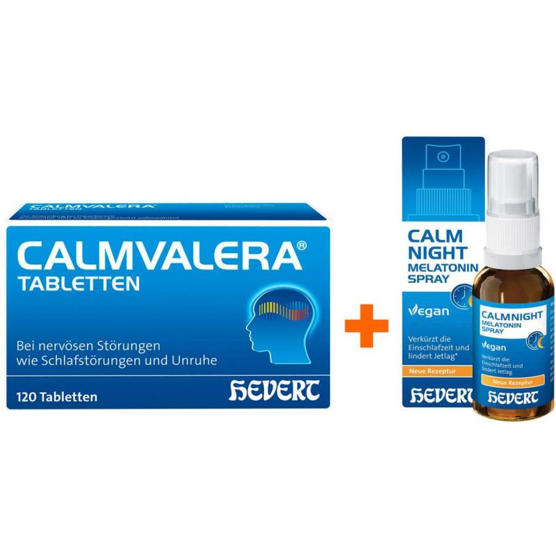 Calmvalera 120 Tabletten + Calmnight Hevert Melatonin Spray 30 ml