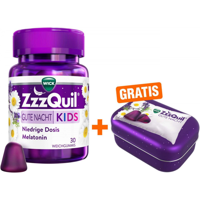 Wick ZzzQuil Kids 30 Weichgummis + gratis Wick ZzzQuil Reise-Dose 1 Stück