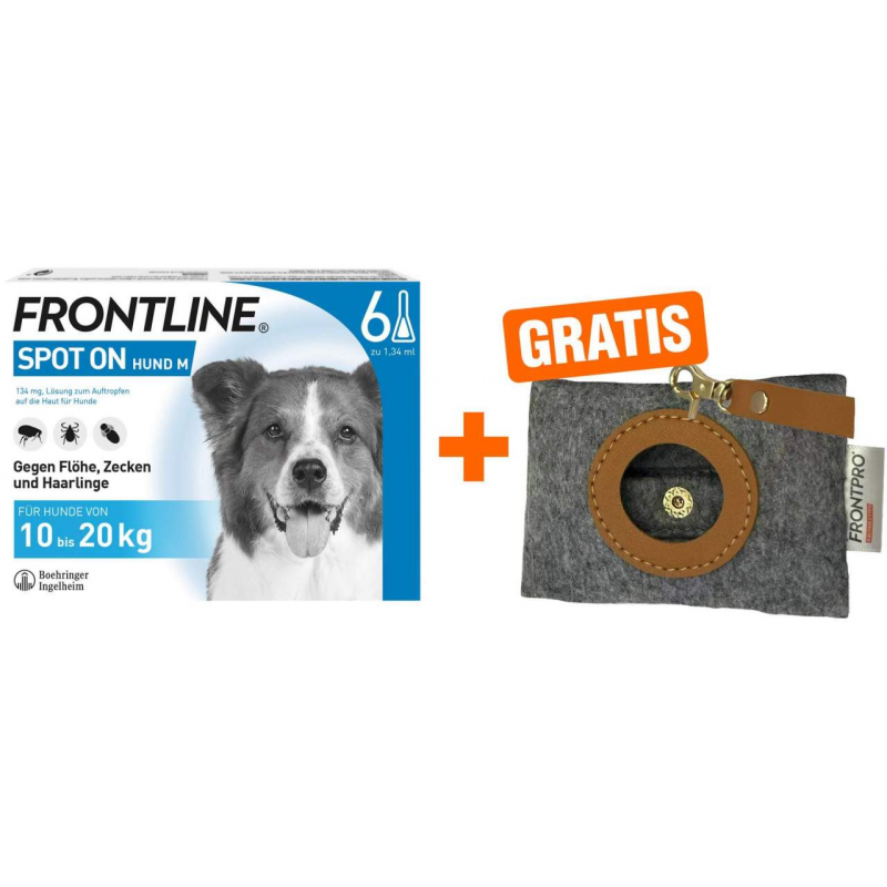 Frontline Spot On Hund M 10-20 kg 6 Pipetten + gratis Frontline Hundekotbeutelspender
