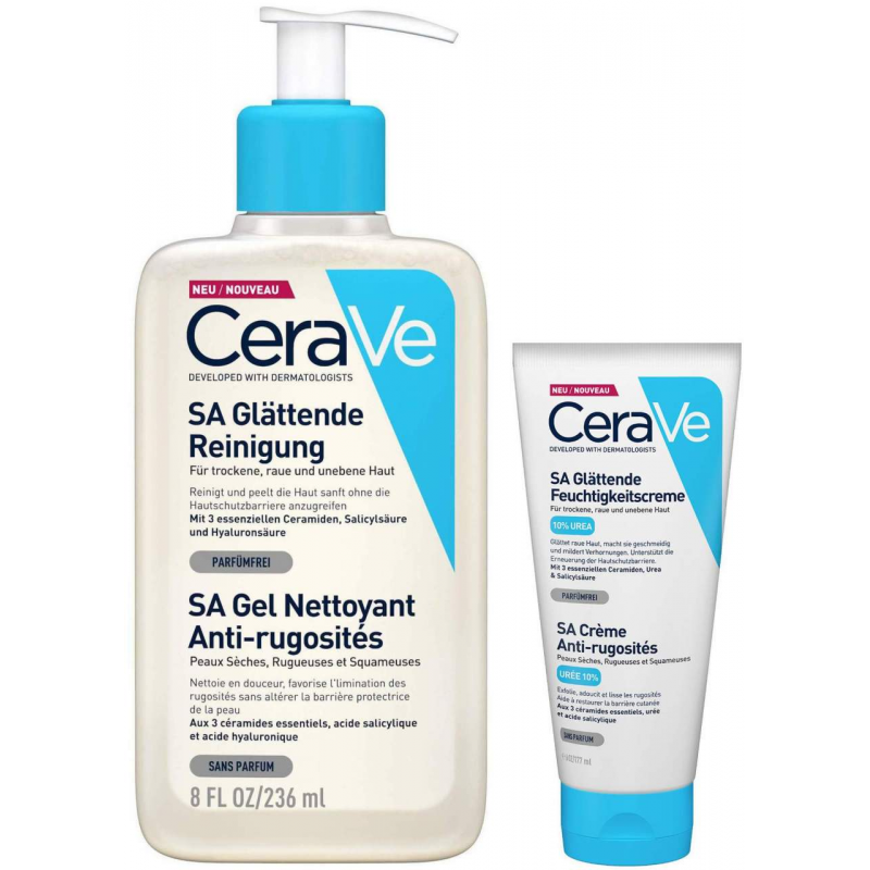 CeraVe SA Glättende Reinigung 236 ml + SA Urea Glättendee Feuchtigkeitscreme 177 ml