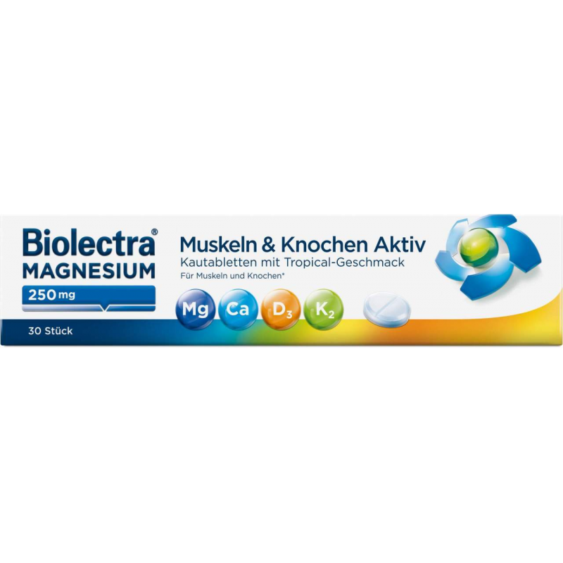 Biolectra Magnesium 250 mg Muskeln & Knochen Aktiv 30 Kautabletten