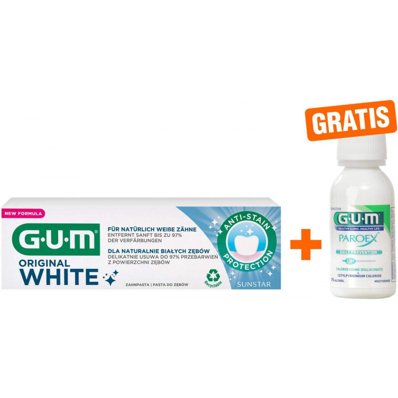 GUM Original White Zahnpasta 75 ml + gratis Paroex 0,06 CHX Mundspülung 30 ml