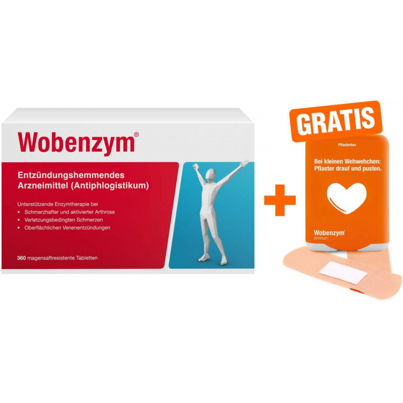 Wobenzym 360 magensaftresistente Tabletten + gratis Pflasterbox zu Wobenzym 1 Stück